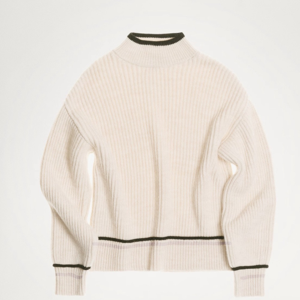MANGO NWOT Perkins neck, oatmeal sweater with black detail, size small